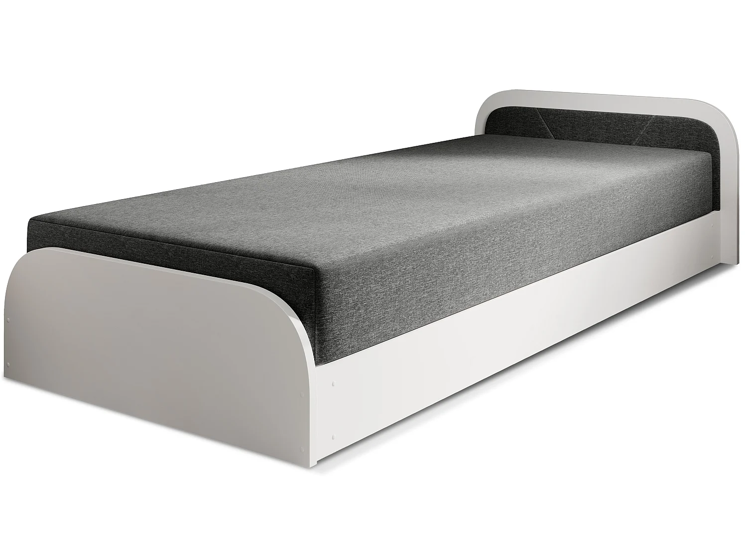 Lit 1 place avec coffre de rangement Parko – Confort et Praticité-Blanc/Gris chiné-Modéle Coté gauche