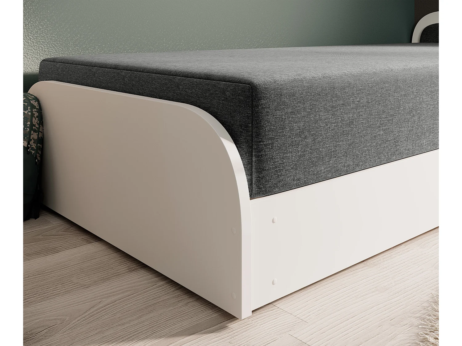 Lit 1 place avec coffre de rangement Parko – Confort et Praticité-Blanc/Gris chiné-Modéle Coté gauche