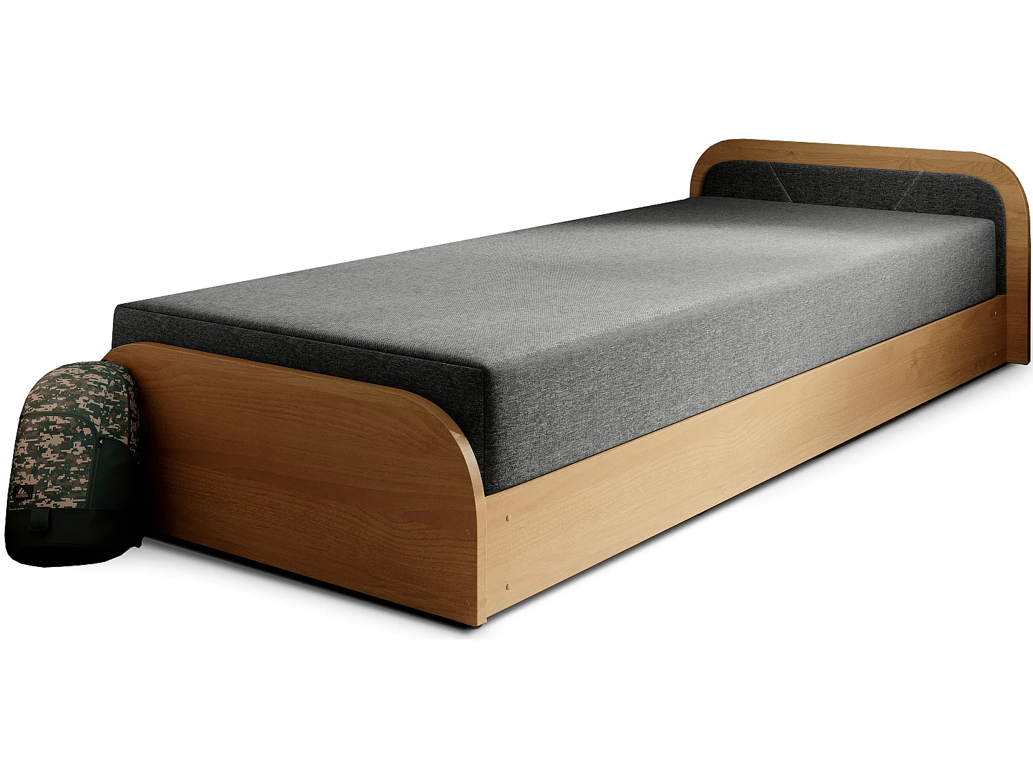Lit 1 place avec coffre de rangement Parko – Confort et Praticité-Marron/Gris chiné-Modéle Coté gauche