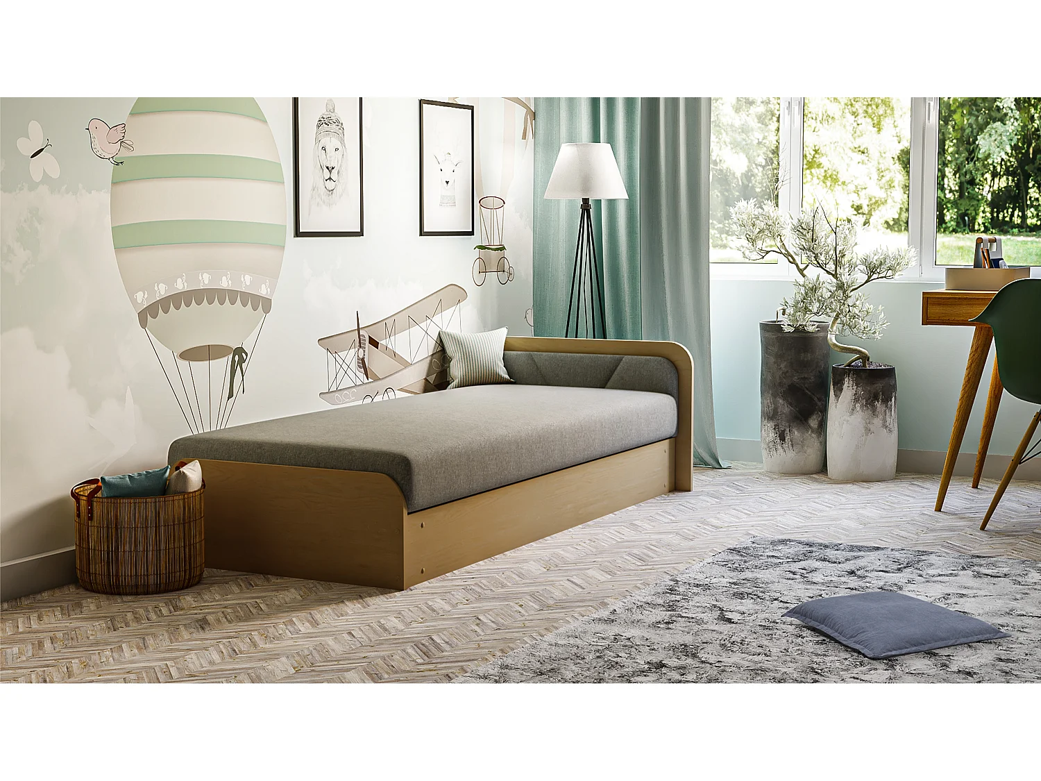 Lit 1 place avec coffre de rangement Parko – Confort et Praticité-Marron/Gris chiné-Modéle Coté gauche