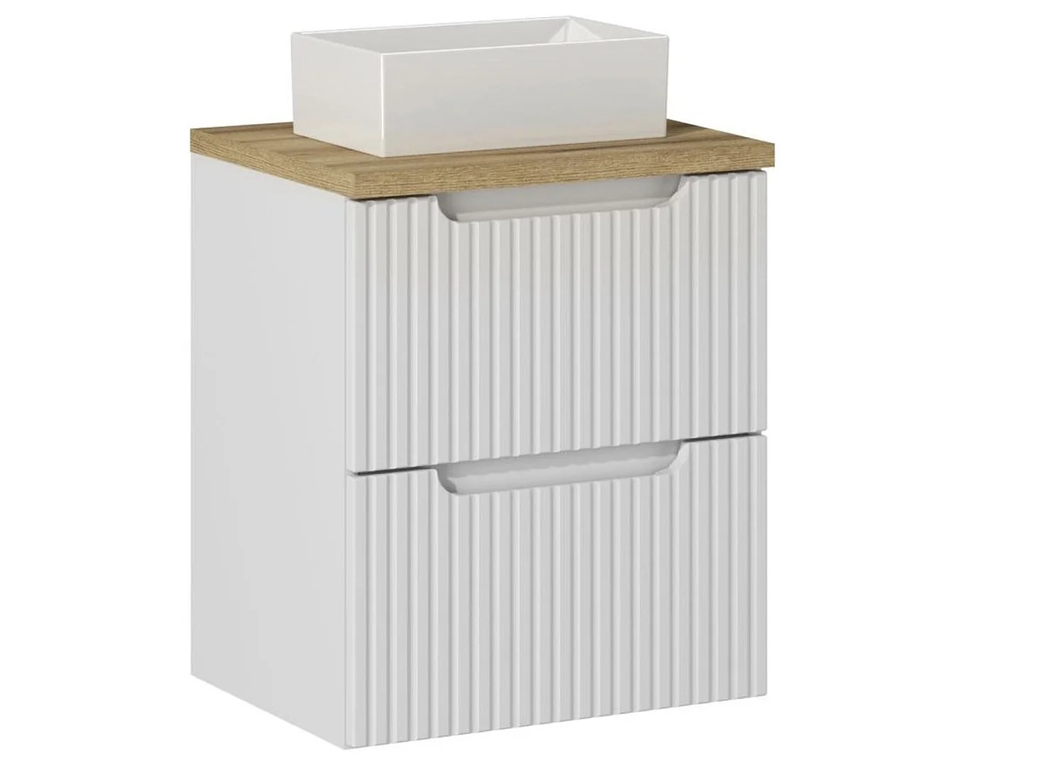 Meuble salle de bain suspendu 2 tiroirs NOVA 50cm avec vasque GAJA – Élégance minimaliste et gain de place-Blanc/Naturel