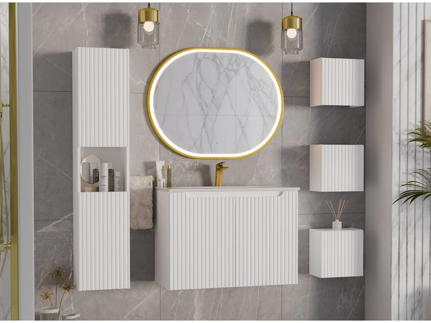 Meuble sous vasque suspendu 2 tiroirs avec plan NOVA-Noir-Plateau Noir-Largeur 50 cm