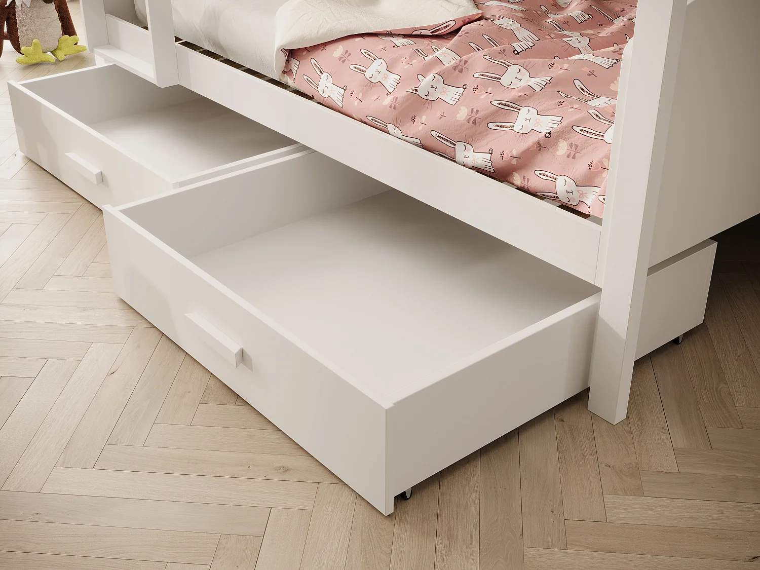Lit superposé MOLI avec tiroirs – Fonctionnalité, sécurité et gain de place-Blanc-90x200