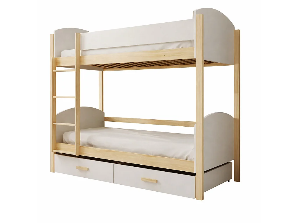 Lit superposé MOLI avec tiroirs – Fonctionnalité, sécurité et gain de place-Blanc-90x200