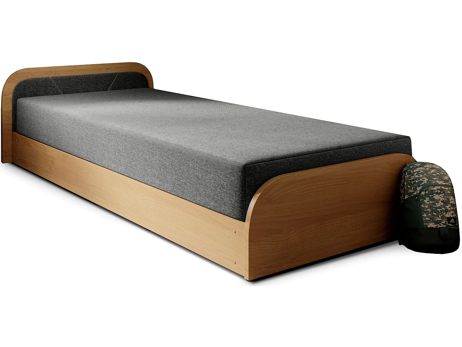 Lit 1 place avec coffre de rangement Parko – Confort et Praticité-Marron/Gris chiné-Modéle Coté droit