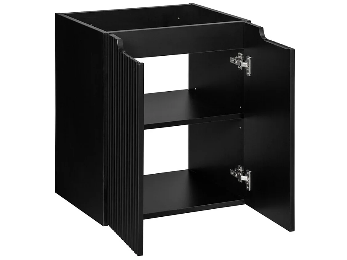 Meuble sous vasque suspendu 2 portes avec plan NOVA-Noir-Plateau Noir-Largeur 50 cm