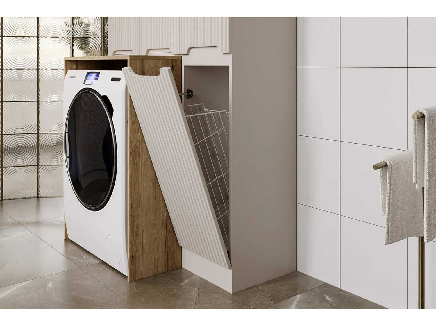 Meuble pour machine à laver NOVA Chêne naturel 70cm – Élégance bois et rangement fonctionnel