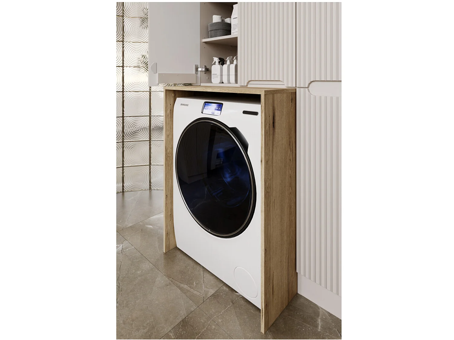 Meuble pour machine à laver NOVA Chêne naturel 70cm – Élégance bois et rangement fonctionnel