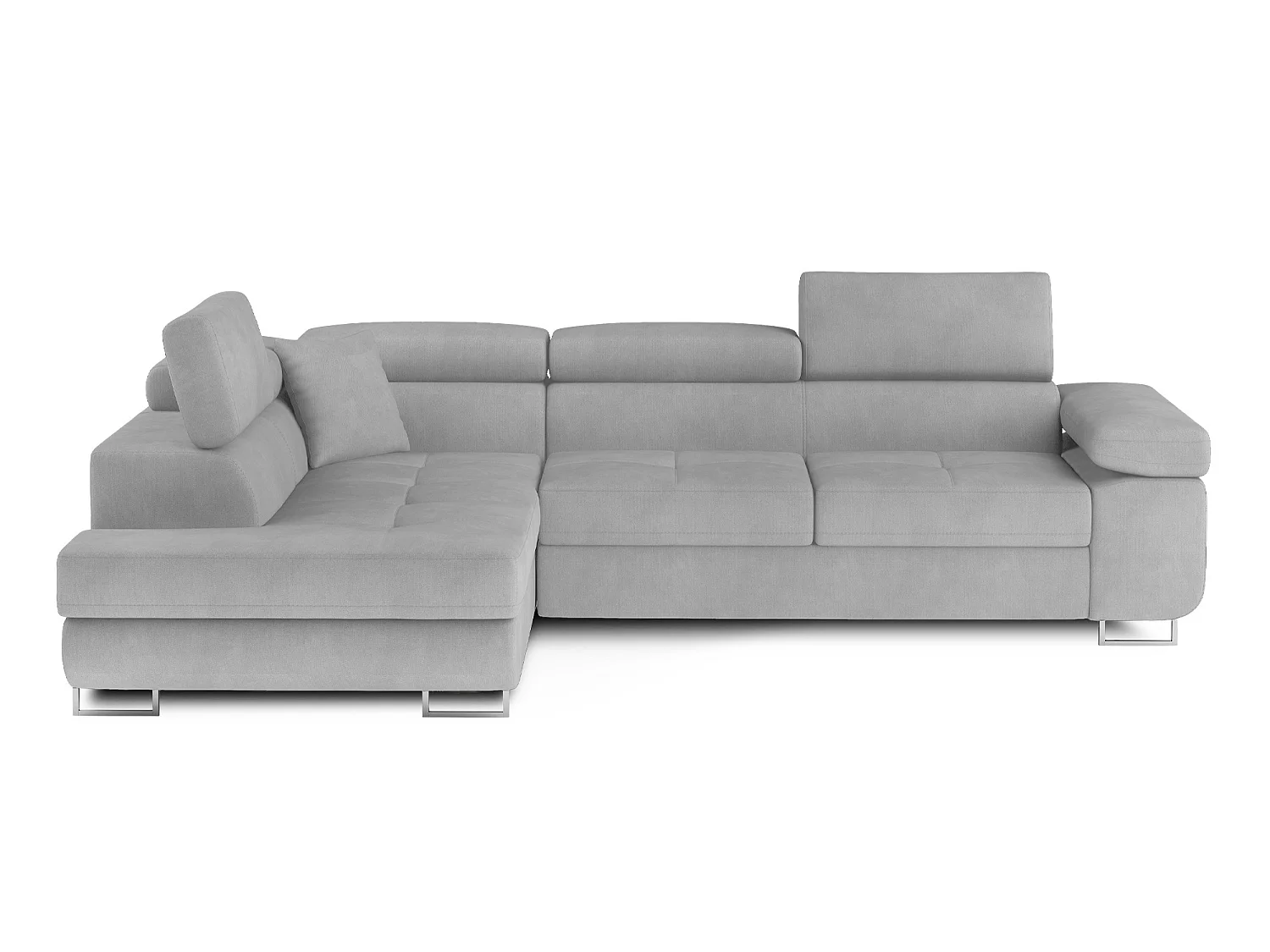 Canapé d’angle convertible MARKA en velours avec coffre et têtières réglables – 272cm-Gris clair-angle gauche