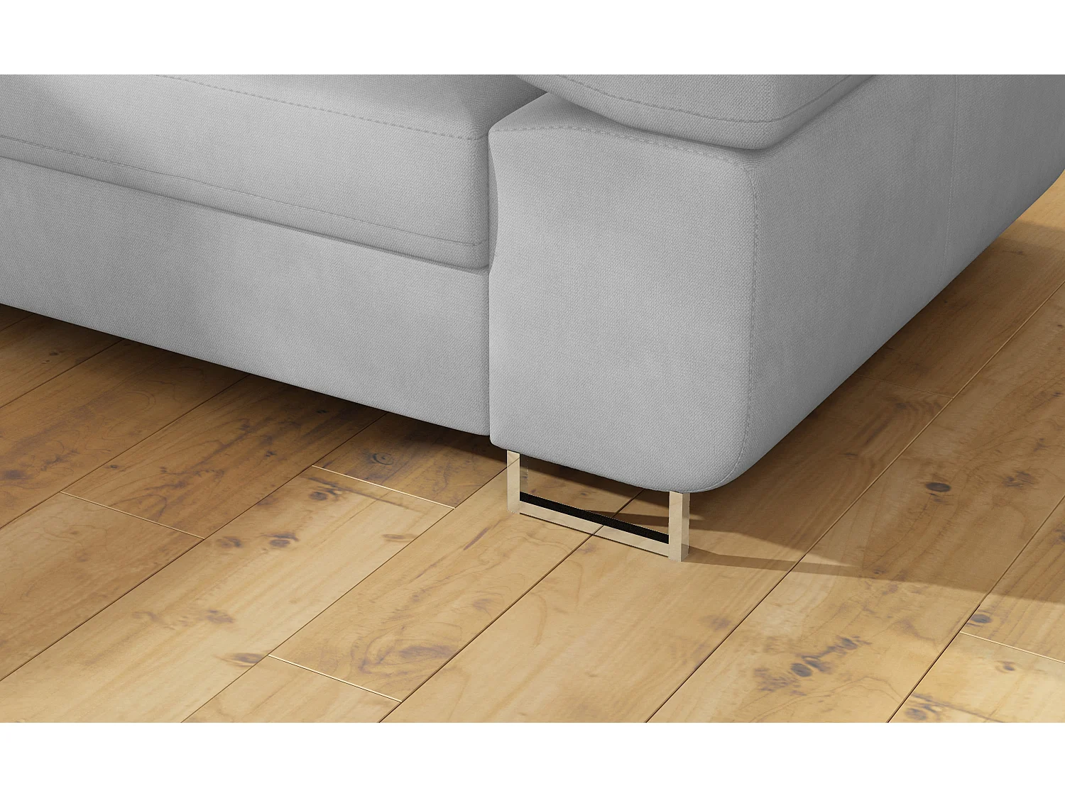 Canapé d’angle convertible MARKA en velours avec coffre et têtières réglables – 272cm-Gris clair-angle gauche