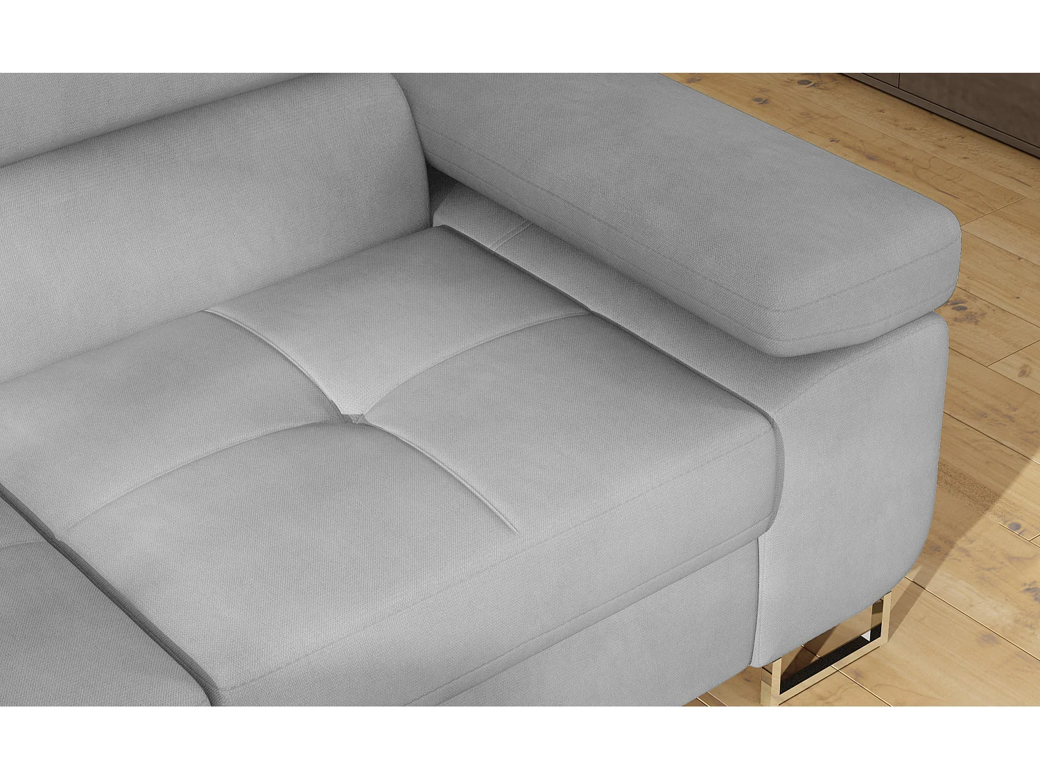 Canapé d’angle convertible MARKA en velours avec coffre et têtières réglables – 272cm-Gris clair-angle gauche