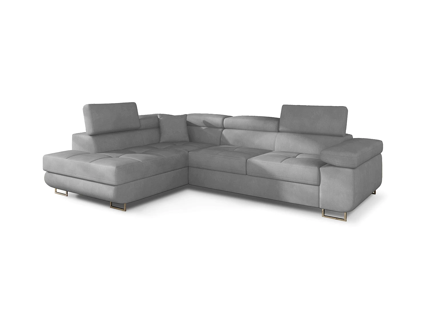 Canapé d’angle convertible MARKA en velours avec coffre et têtières réglables – 272cm-Gris clair-angle gauche