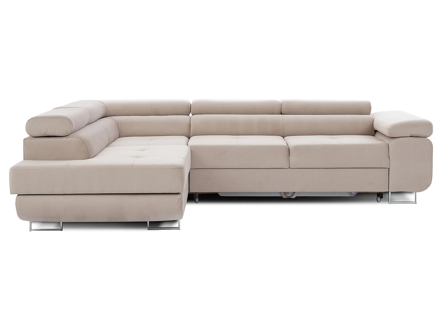 Canapé d’angle convertible MARKA en velours avec coffre et têtières réglables – 272cm-Beige clair-angle gauche