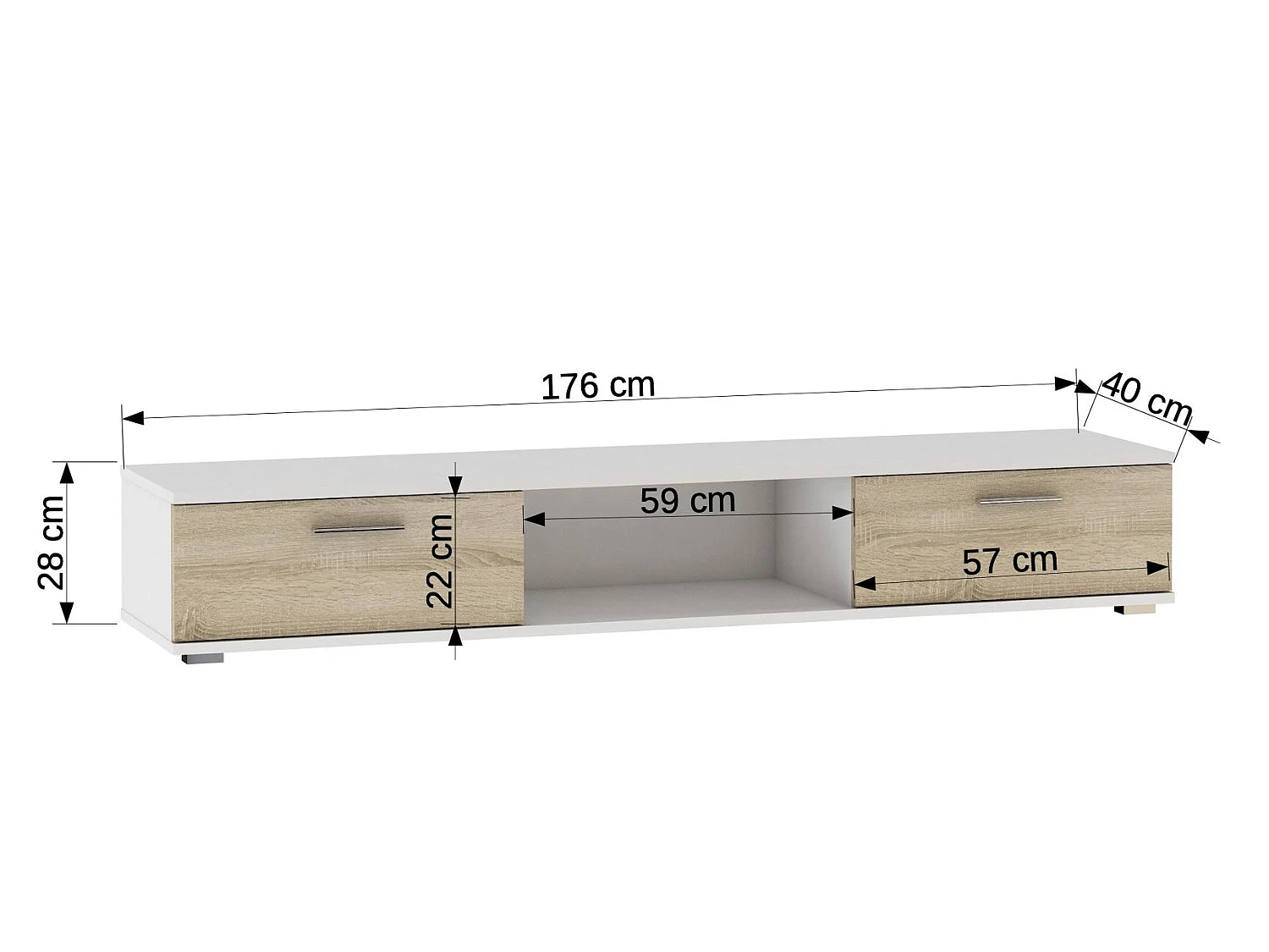 Meuble TV blanc et noir brillant Flexa 176cm
