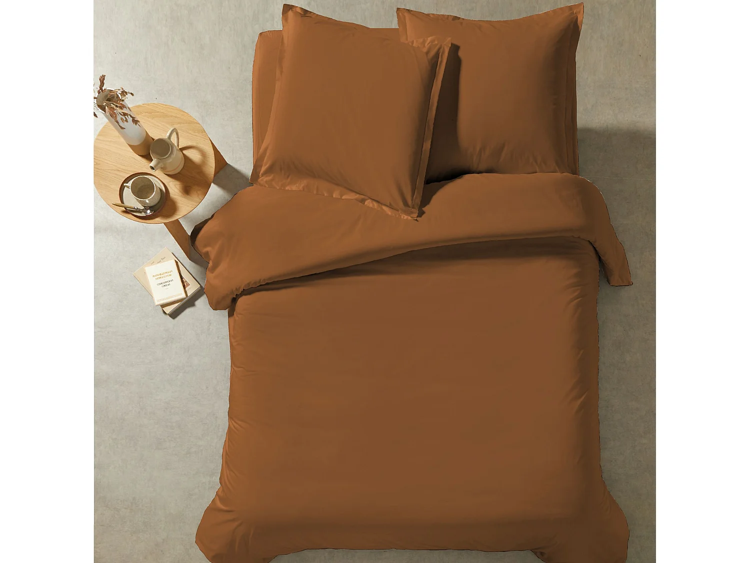 Parure de lit percale unie marron 140x200 cm