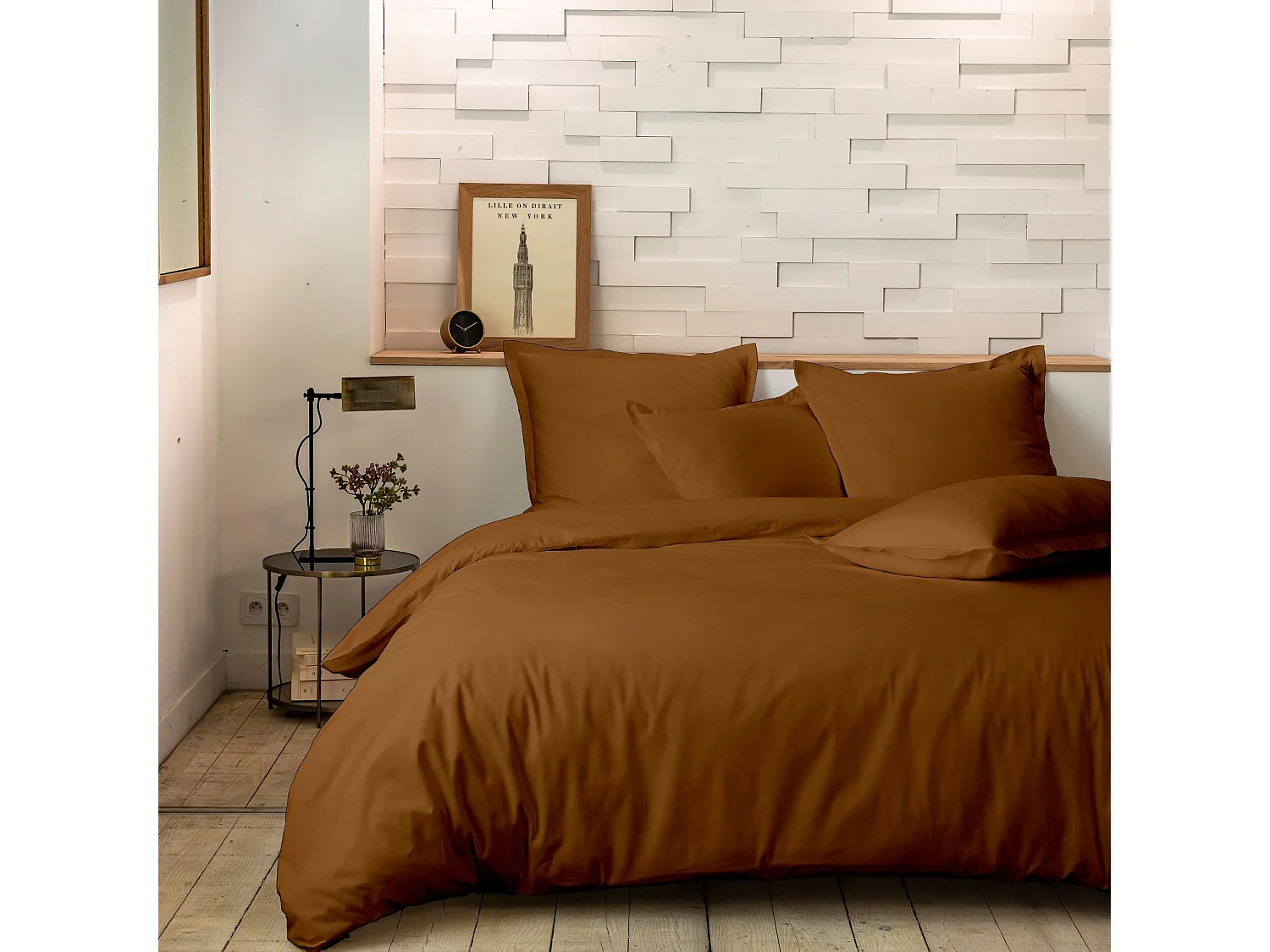 Parure de lit percale unie marron 260x240 cm