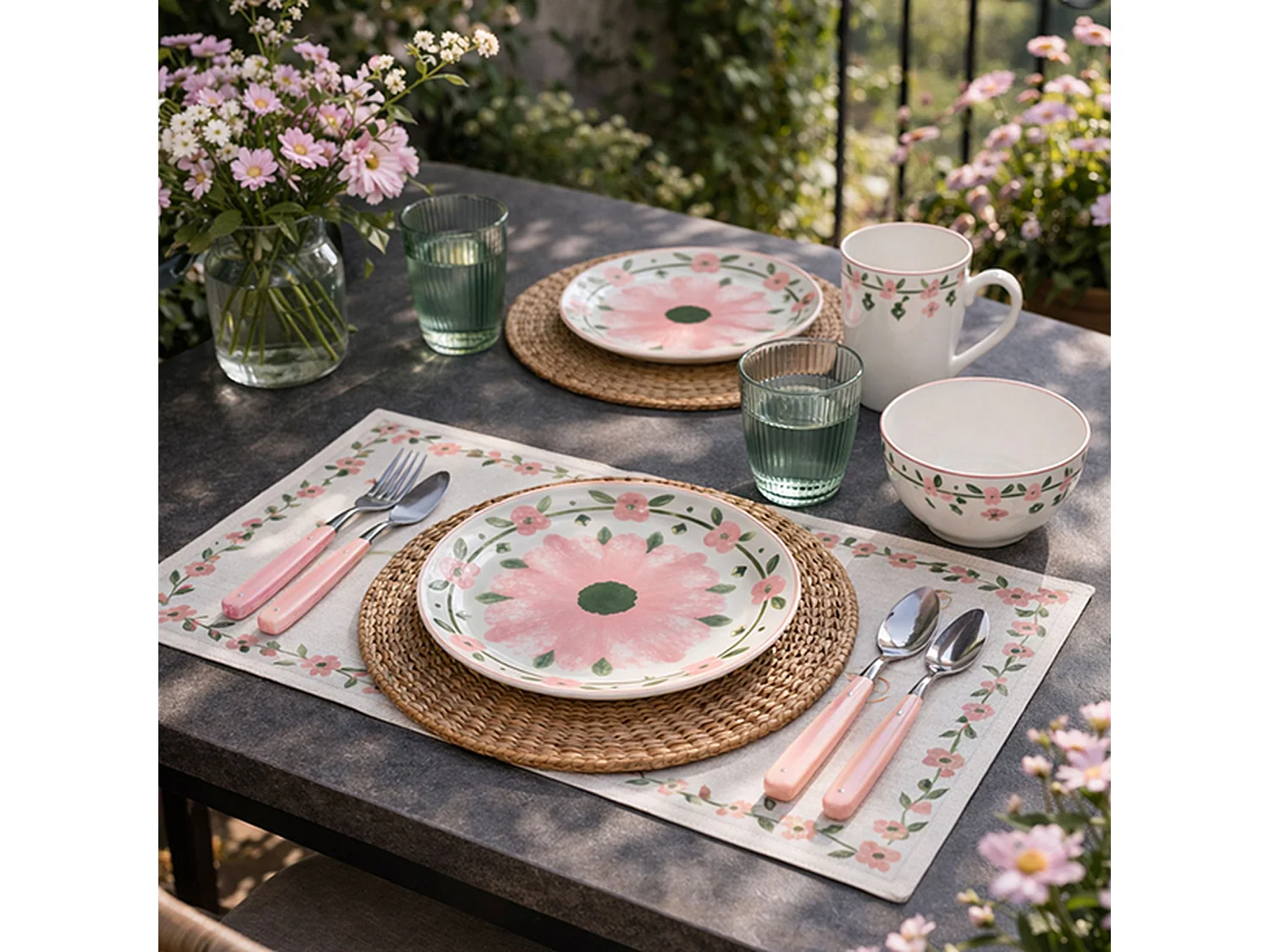 Novastyl - Lot 6 Bols Primavera 60cl En Porcelaine Rose Et Blanc