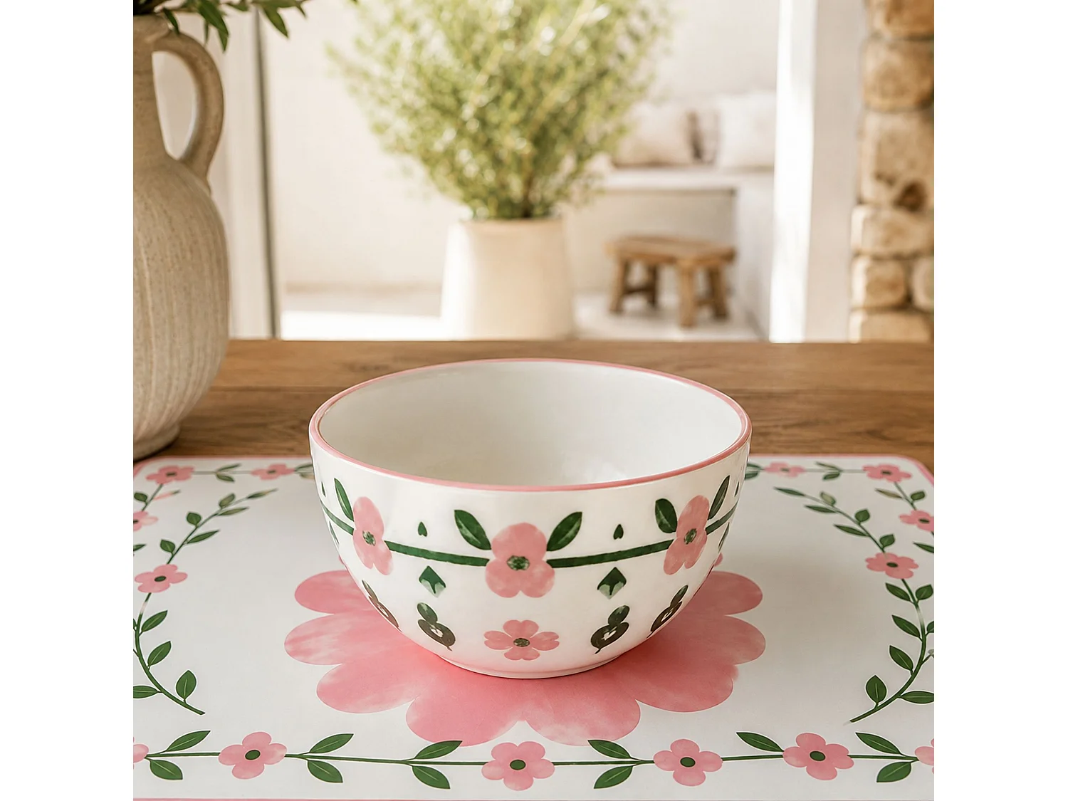 Novastyl - Lot 6 Bols Primavera 60cl En Porcelaine Rose Et Blanc