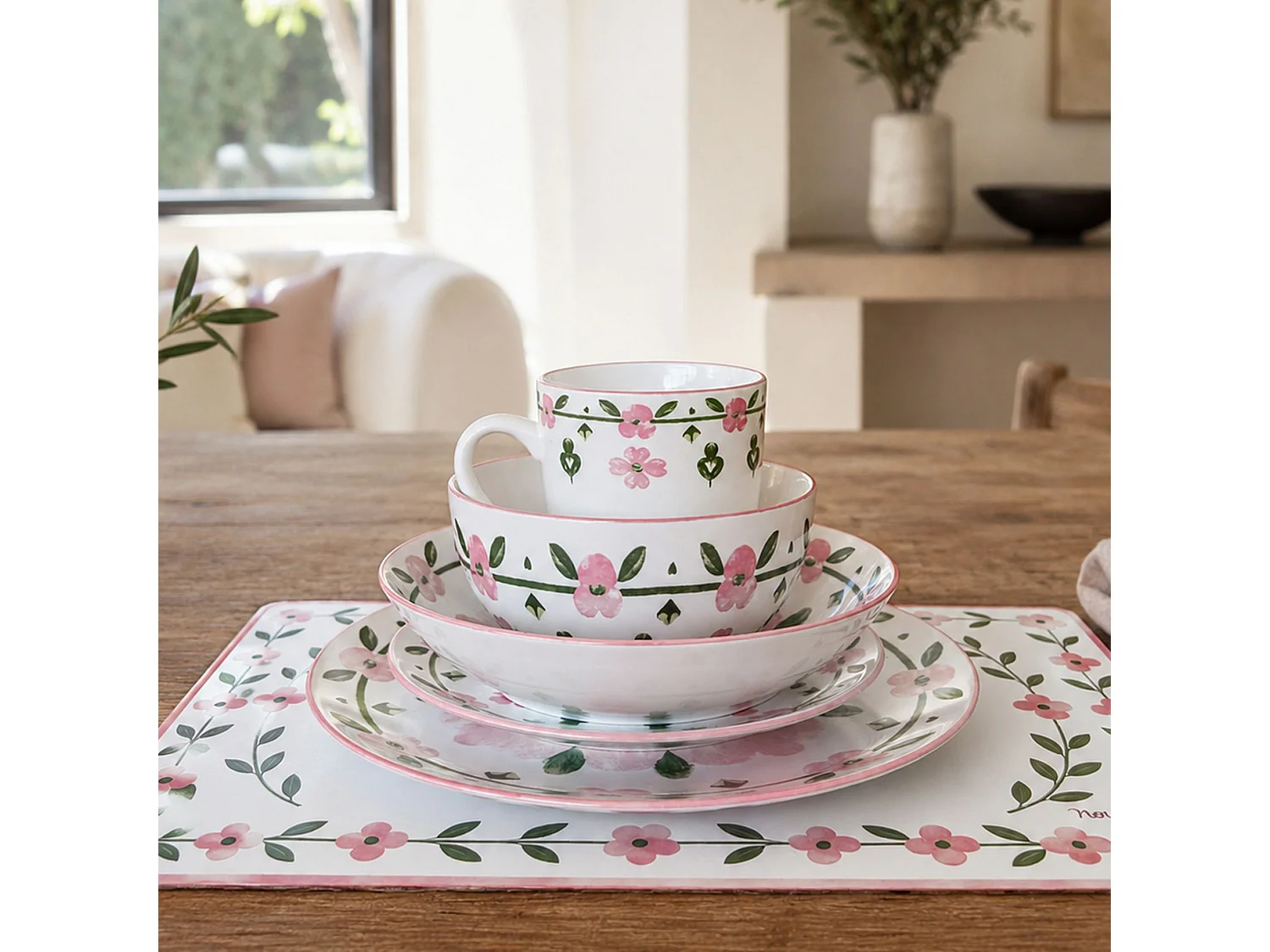 Novastyl - Lot 6 Bols Primavera 60cl En Porcelaine Rose Et Blanc