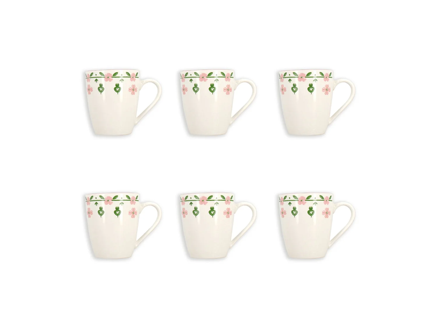 Novastyl - Lot 6 Mug Primavera 36cl En Porcelaine Rose Et Blanc