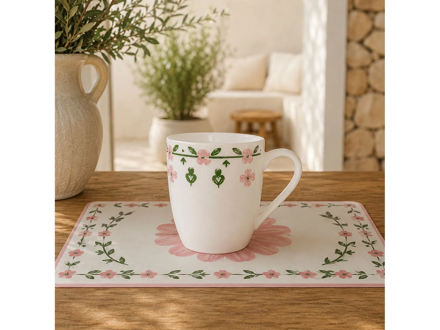 Novastyl - Lot 6 Mug Primavera 36cl En Porcelaine Rose Et Blanc