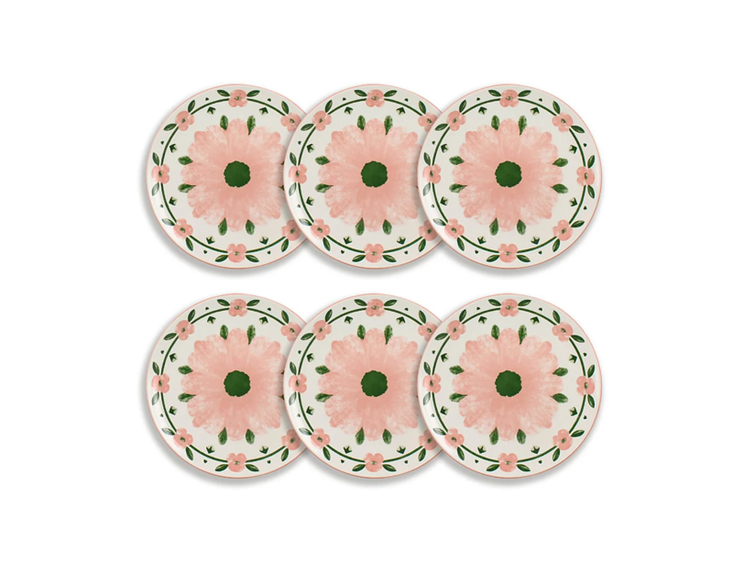Novastyl - Lot 6 Assiettes Plates Primavera 27cm En Porcelaine Rose Et Blanc