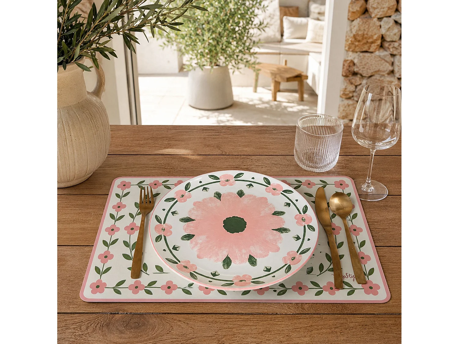 Novastyl - Lot 6 Assiettes Plates Primavera 27cm En Porcelaine Rose Et Blanc