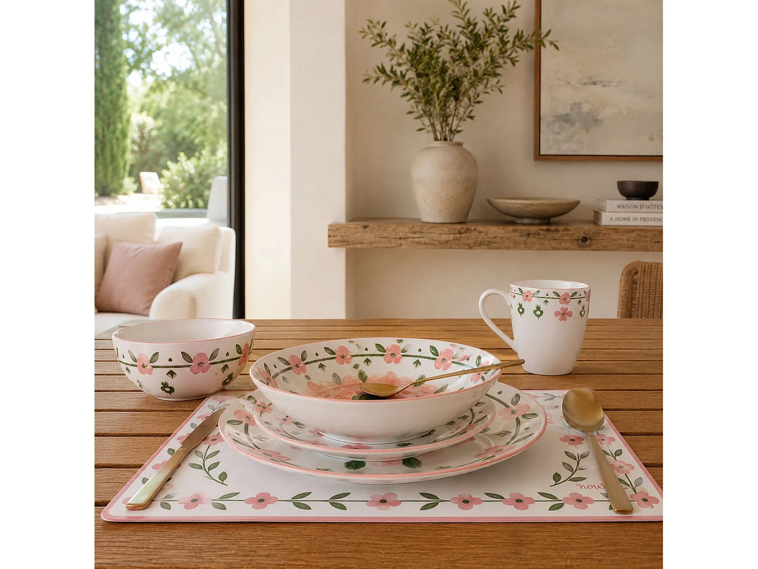 Novastyl - Lot 6 Assiettes Plates Primavera 27cm En Porcelaine Rose Et Blanc