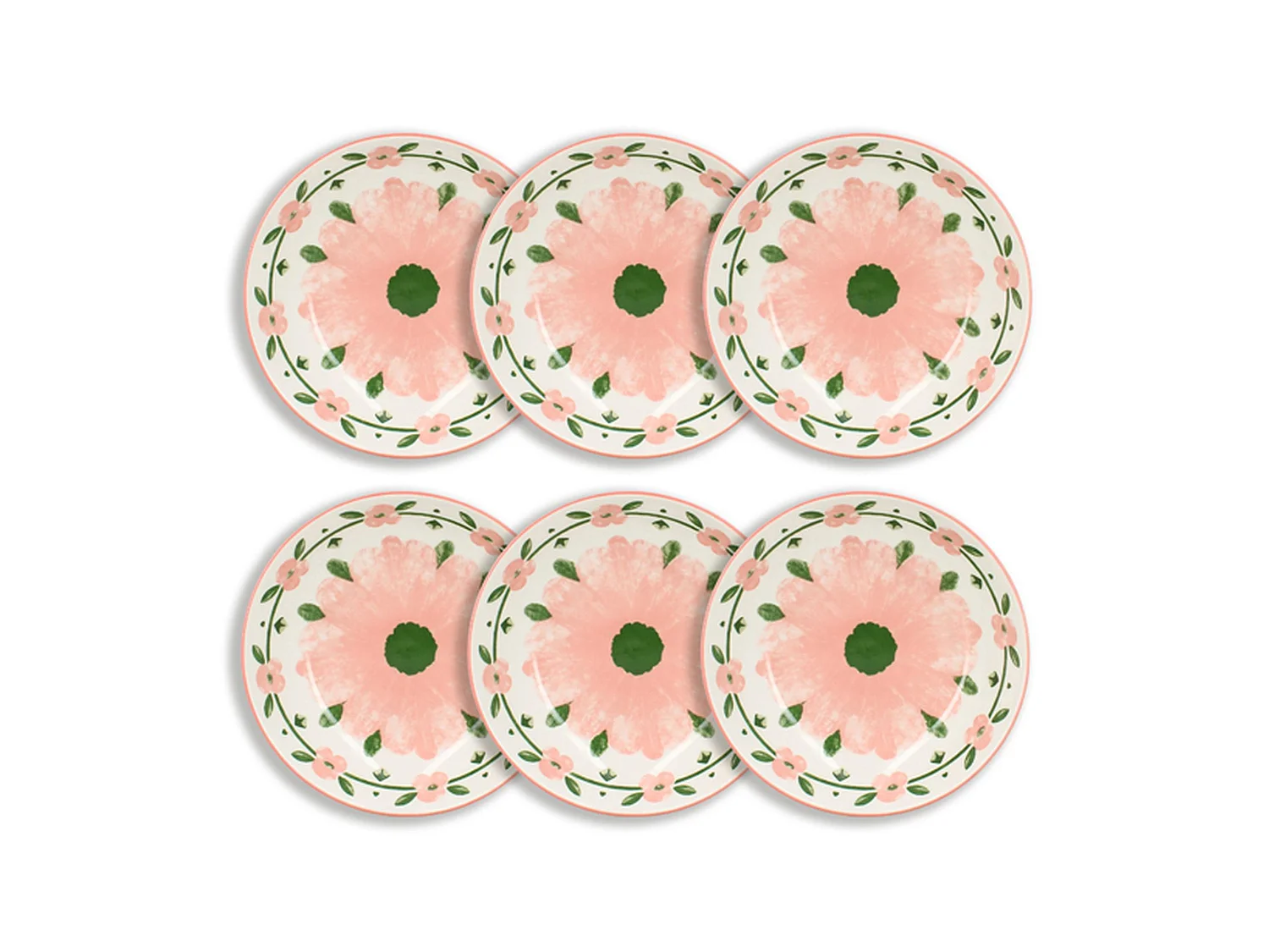 Novastyl - Lot 6 Assiettes Creuses Primavera 20cm En Porcelaine Rose Et Blanc