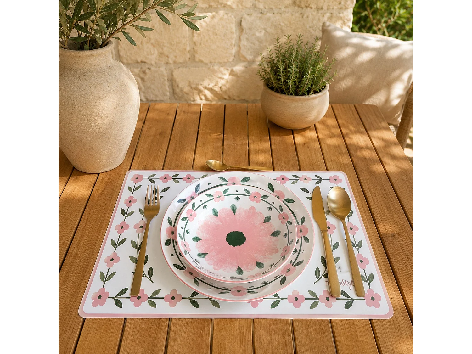 Novastyl - Lot 6 Assiettes Creuses Primavera 20cm En Porcelaine Rose Et Blanc