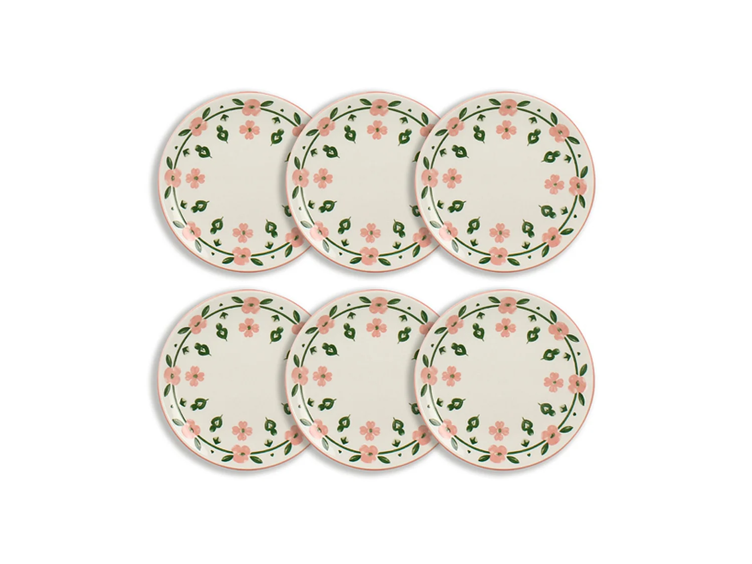 Novastyl - Lot6 Assiettes à Dessert Primavera 19.5cm En Porcelaine Rose Et Blanc