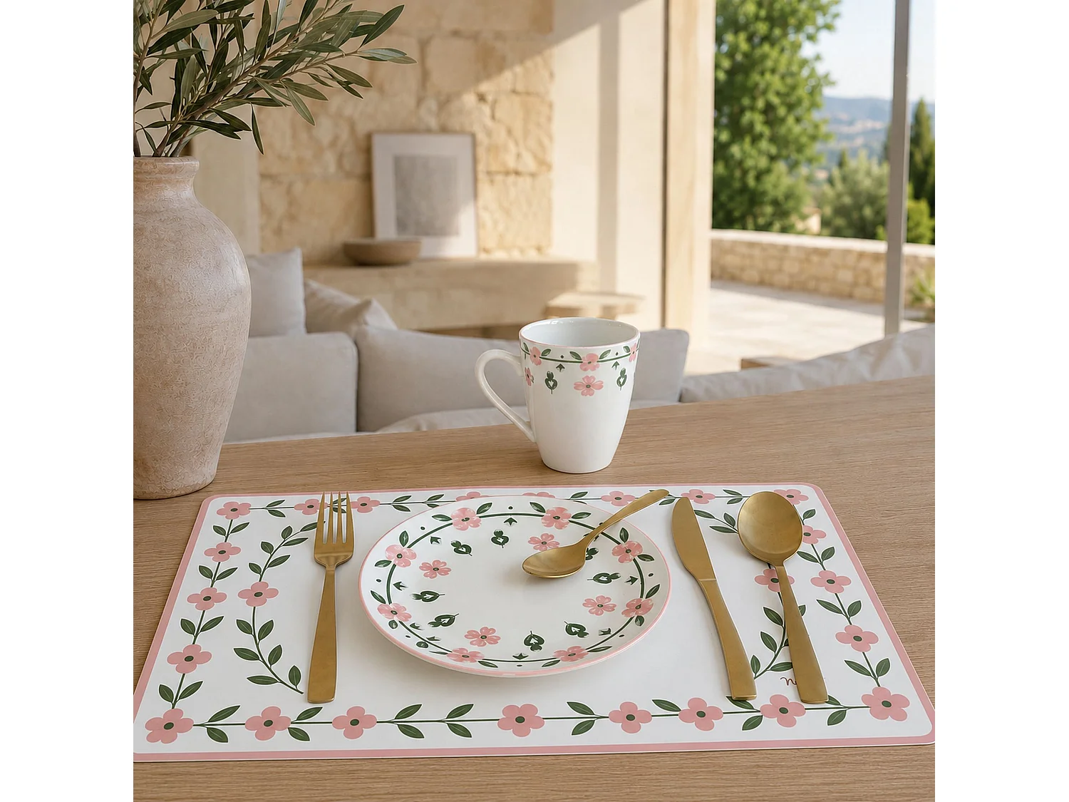 Novastyl - Lot6 Assiettes à Dessert Primavera 19.5cm En Porcelaine Rose Et Blanc