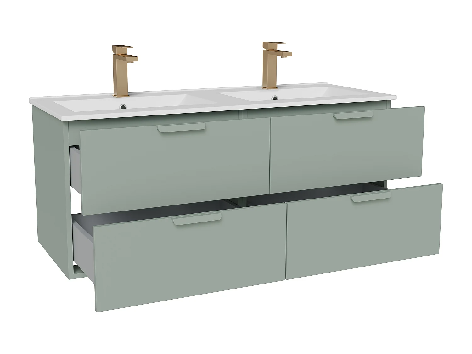 Meuble de salle de bain suspendu avec vasque à encastrer et robinet – Vert amande– L120 cm – AVORELI