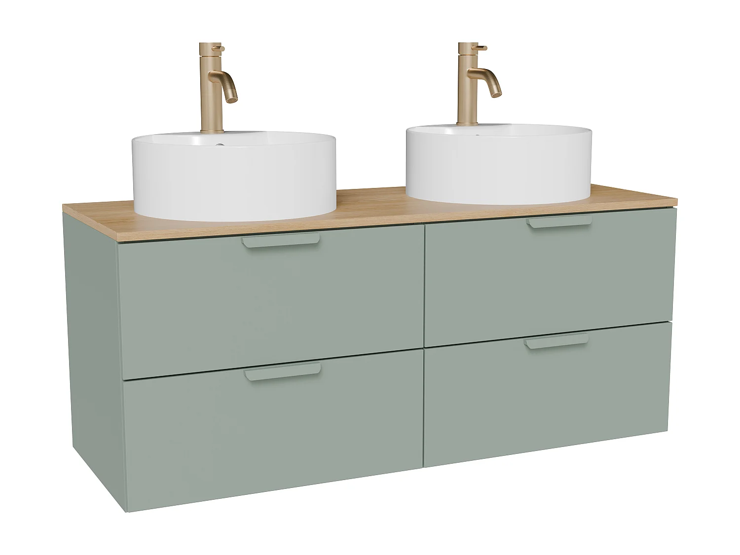 Meuble de salle de bain suspendu avec vasque à poser ronde et robinet– Vert amande– L120 cm – AVORELI