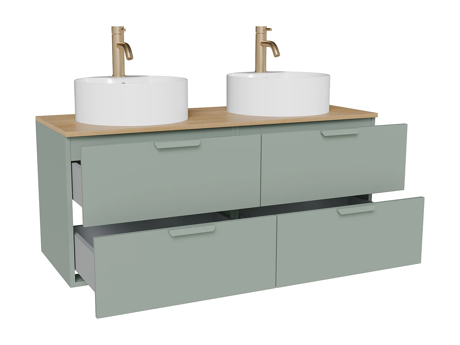 Meuble de salle de bain suspendu avec vasque à poser ronde et robinet– Vert amande– L120 cm – AVORELI