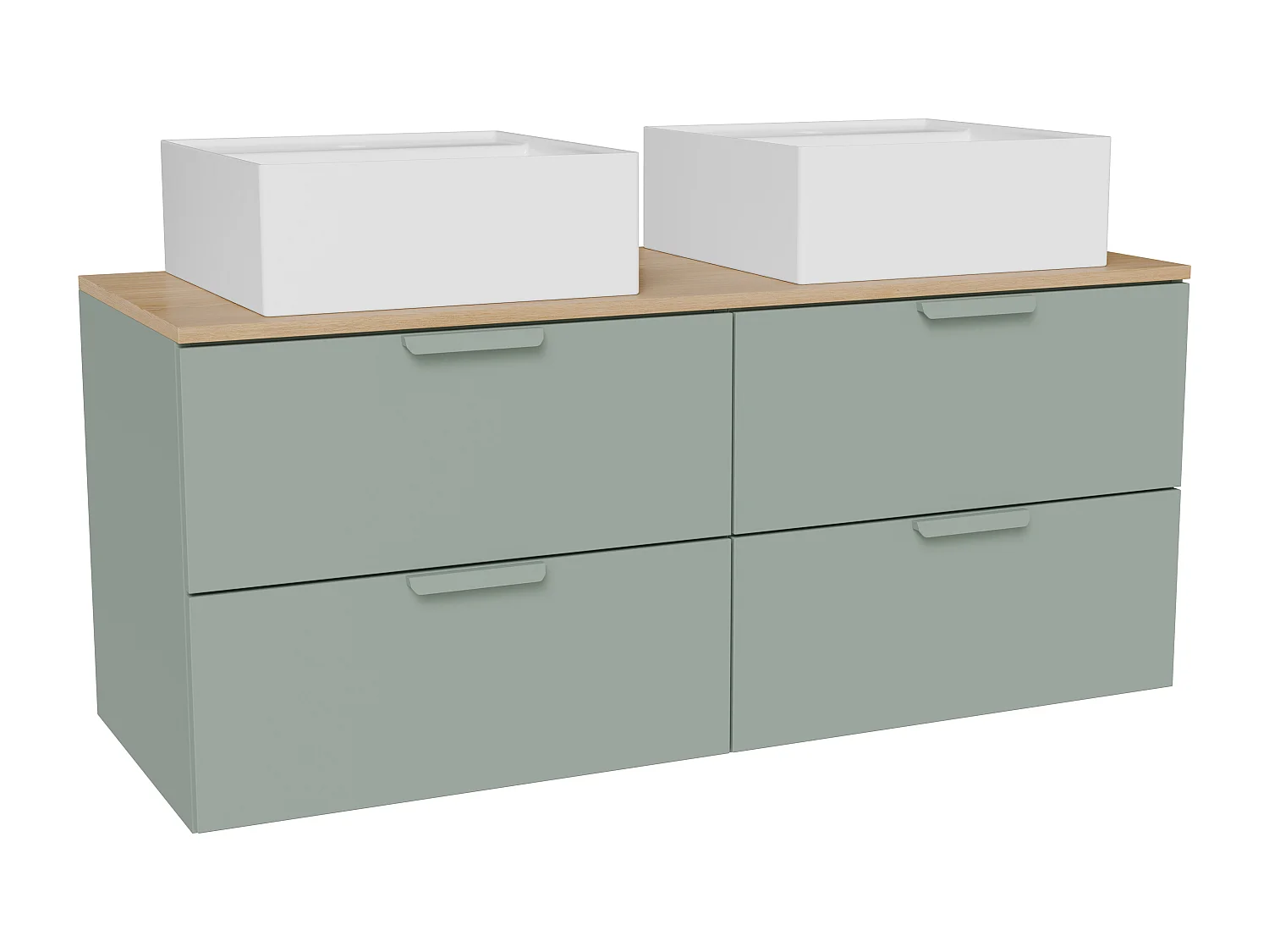 Meuble de salle de bain suspendu avec vasque à poser carrée – Vert amande– L120 cm – AVORELI
