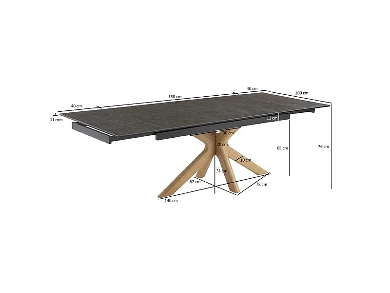 Table extensible 180 à 260 cm céramique gris anthracite pied croisé bois clair - UTAH 12