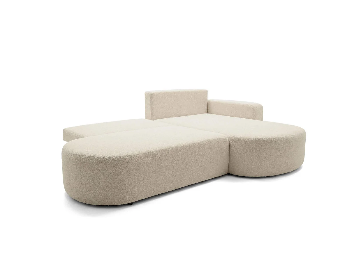 Canapé d'angle droit 3 places convertible avec coffre en tissu bouclette beige IRIS