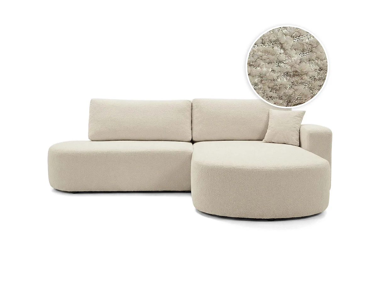 Canapé d'angle droit 3 places convertible avec coffre en tissu bouclette beige IRIS