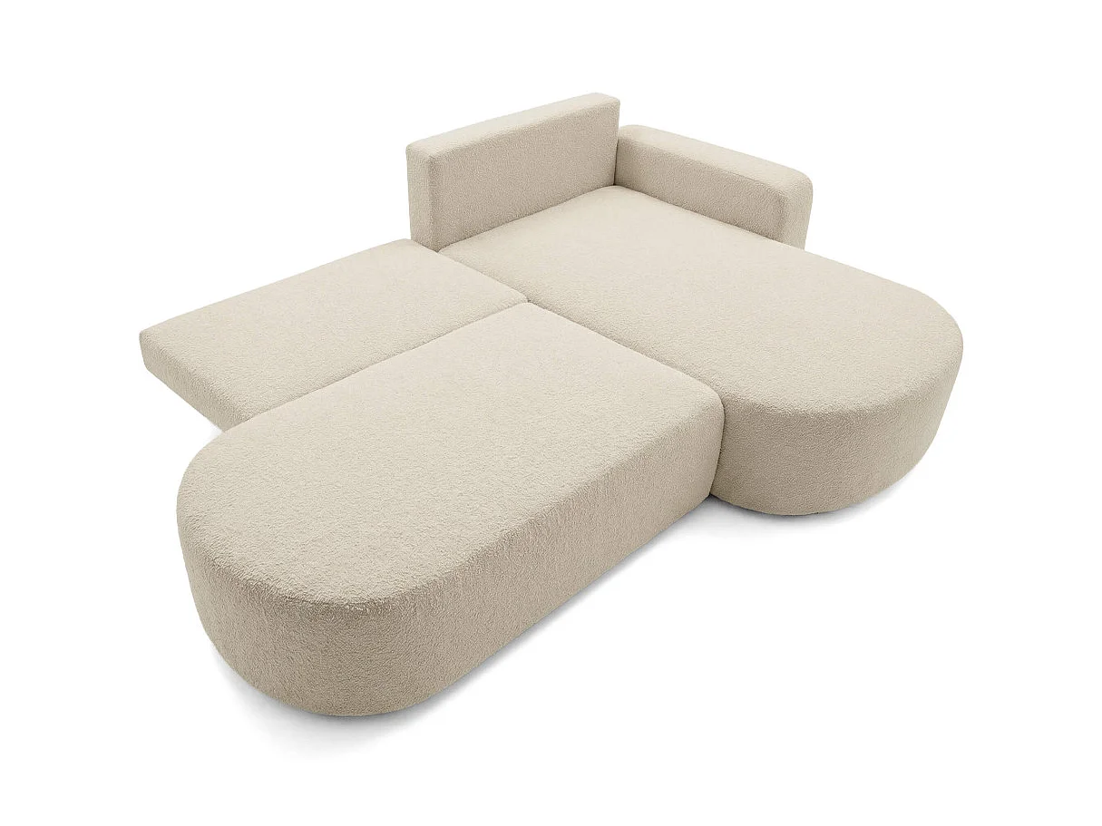Canapé d'angle droit 3 places convertible avec coffre en tissu bouclette beige IRIS