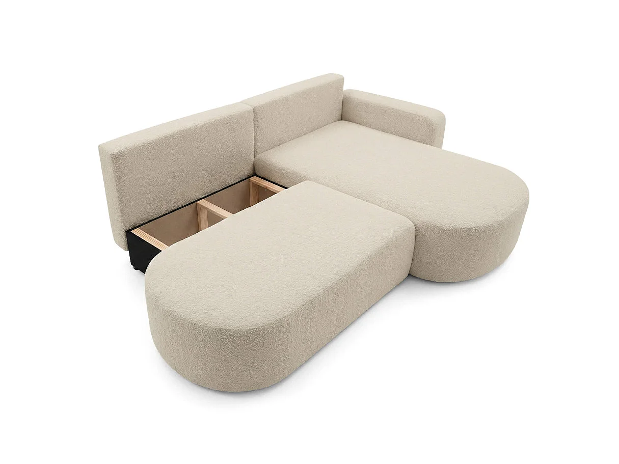 Canapé d'angle droit 3 places convertible avec coffre en tissu bouclette beige IRIS