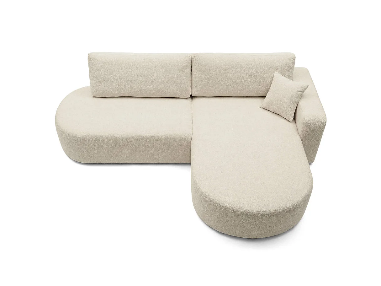 Canapé d'angle droit 3 places convertible avec coffre en tissu bouclette beige IRIS