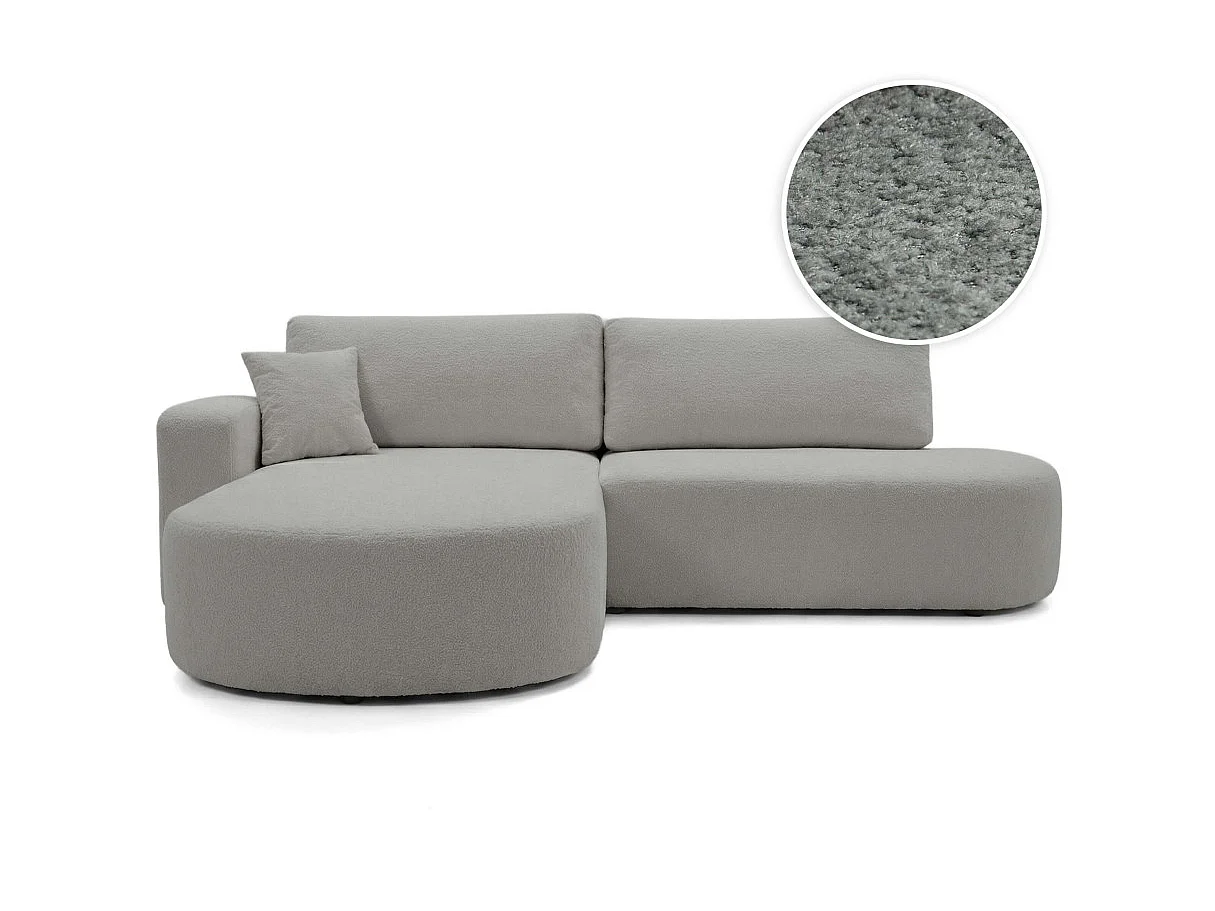 Canapé d'angle gauche 3 places convertible avec coffre en tissu bouclette gris clair IRIS