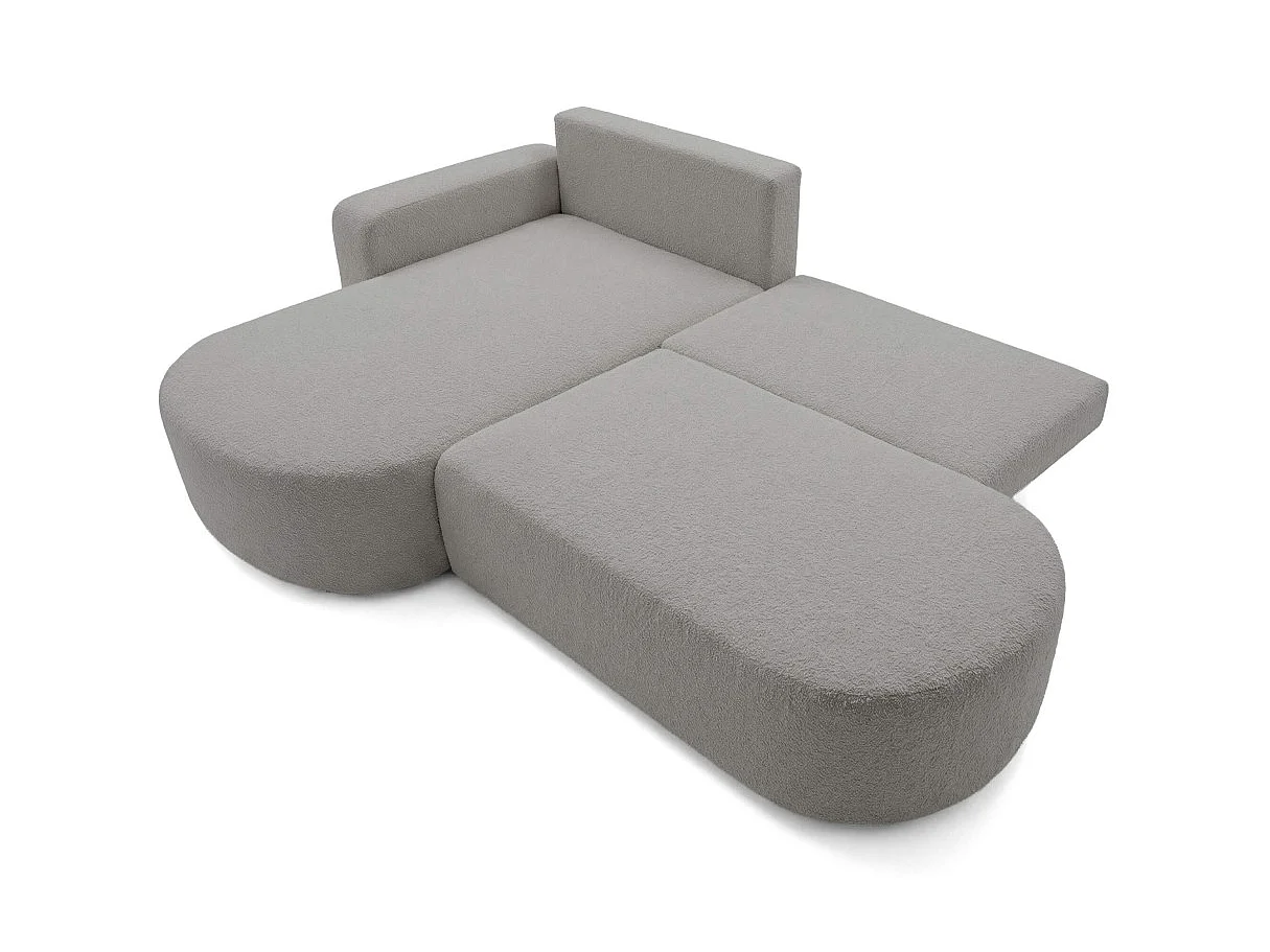 Canapé d'angle gauche 3 places convertible avec coffre en tissu bouclette gris clair IRIS