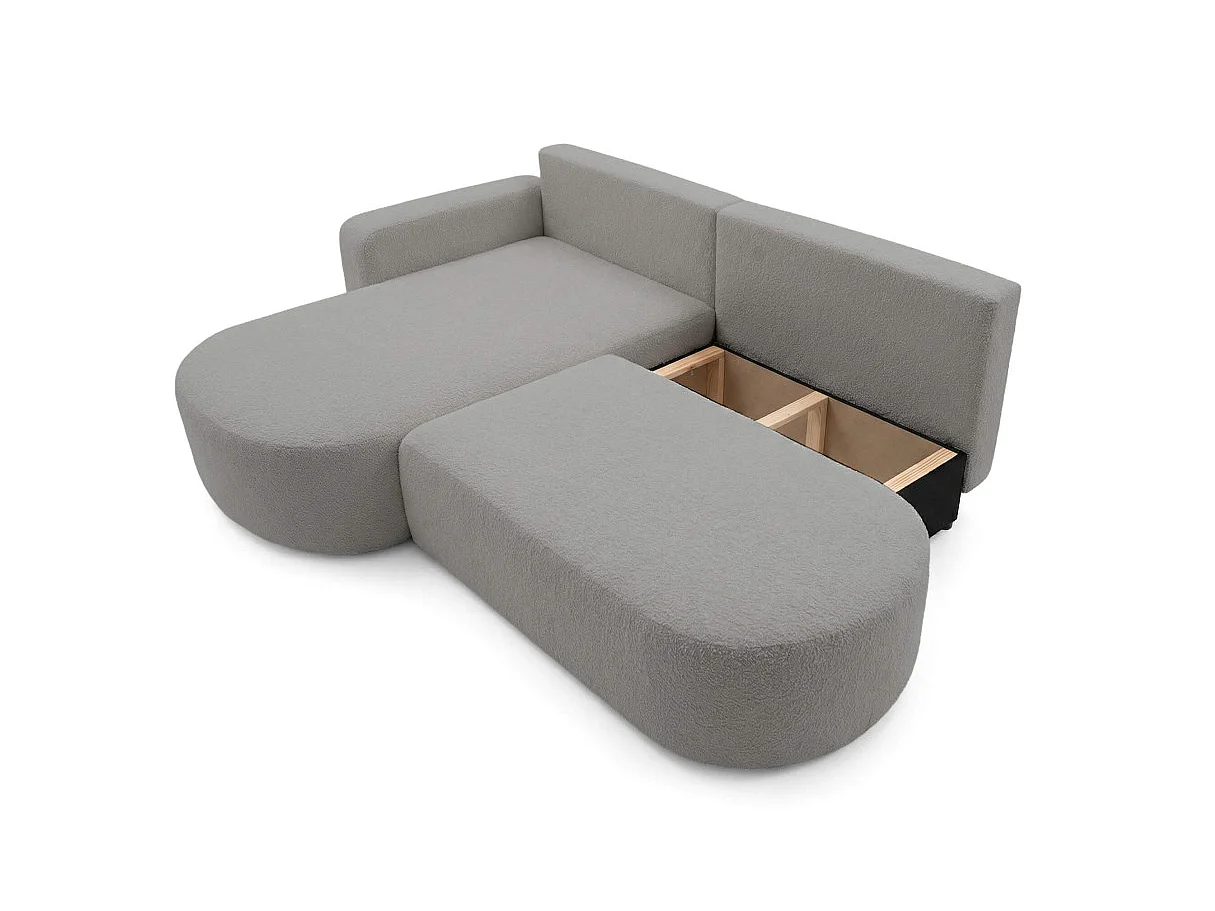 Canapé d'angle gauche 3 places convertible avec coffre en tissu bouclette gris clair IRIS