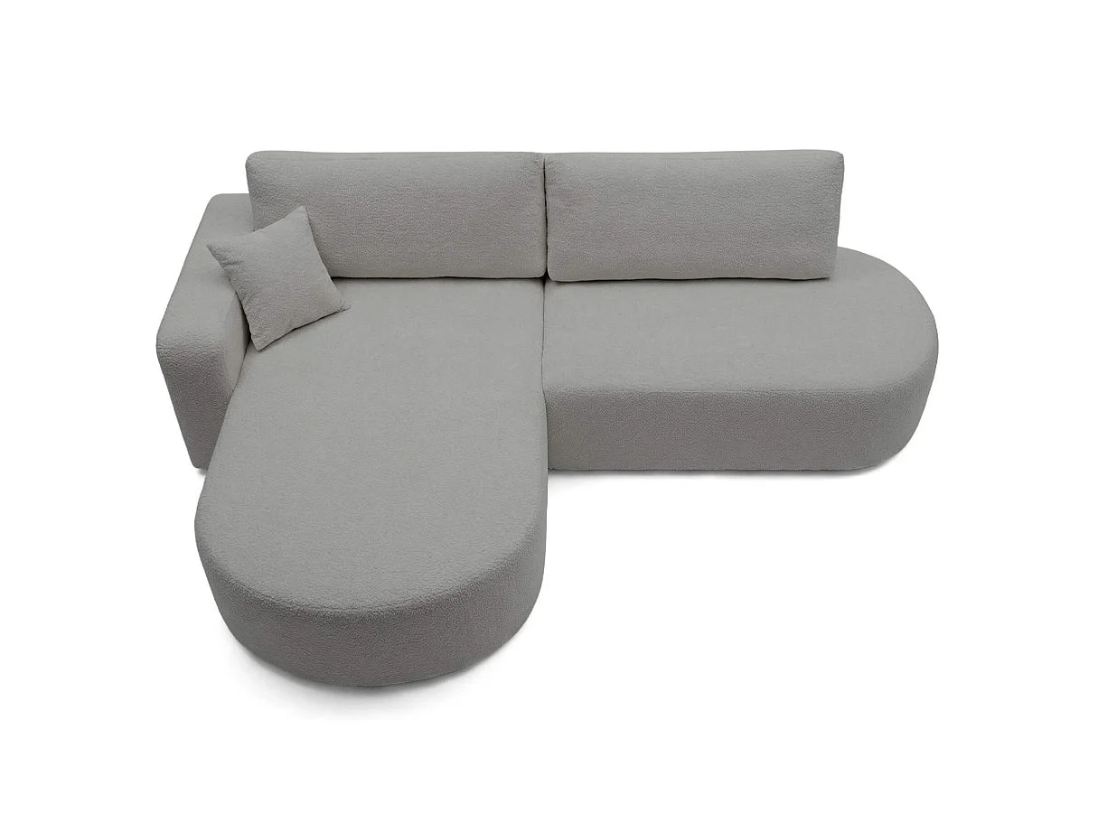 Canapé d'angle gauche 3 places convertible avec coffre en tissu bouclette gris clair IRIS