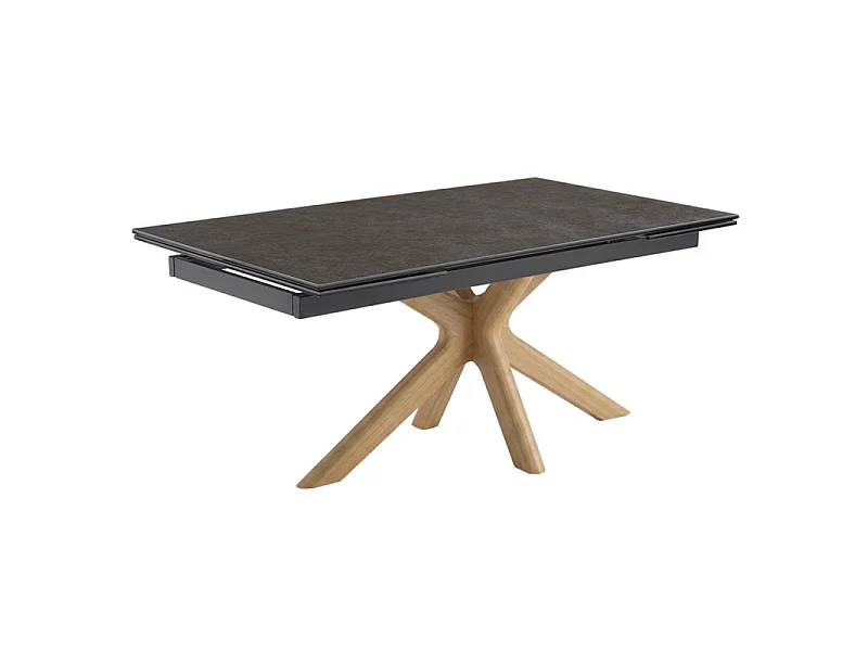 Table extensible 160 à 240 cm céramique gris anthracite pied croisé bois clair - UTAH 12