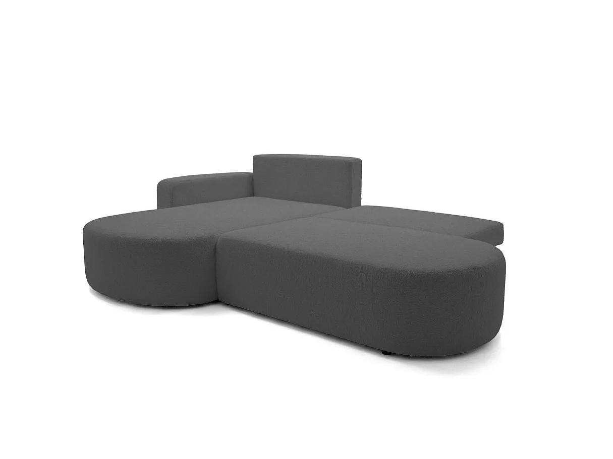 Canapé d'angle gauche 3 places convertible avec coffre en tissu bouclette gris anthracite IRIS
