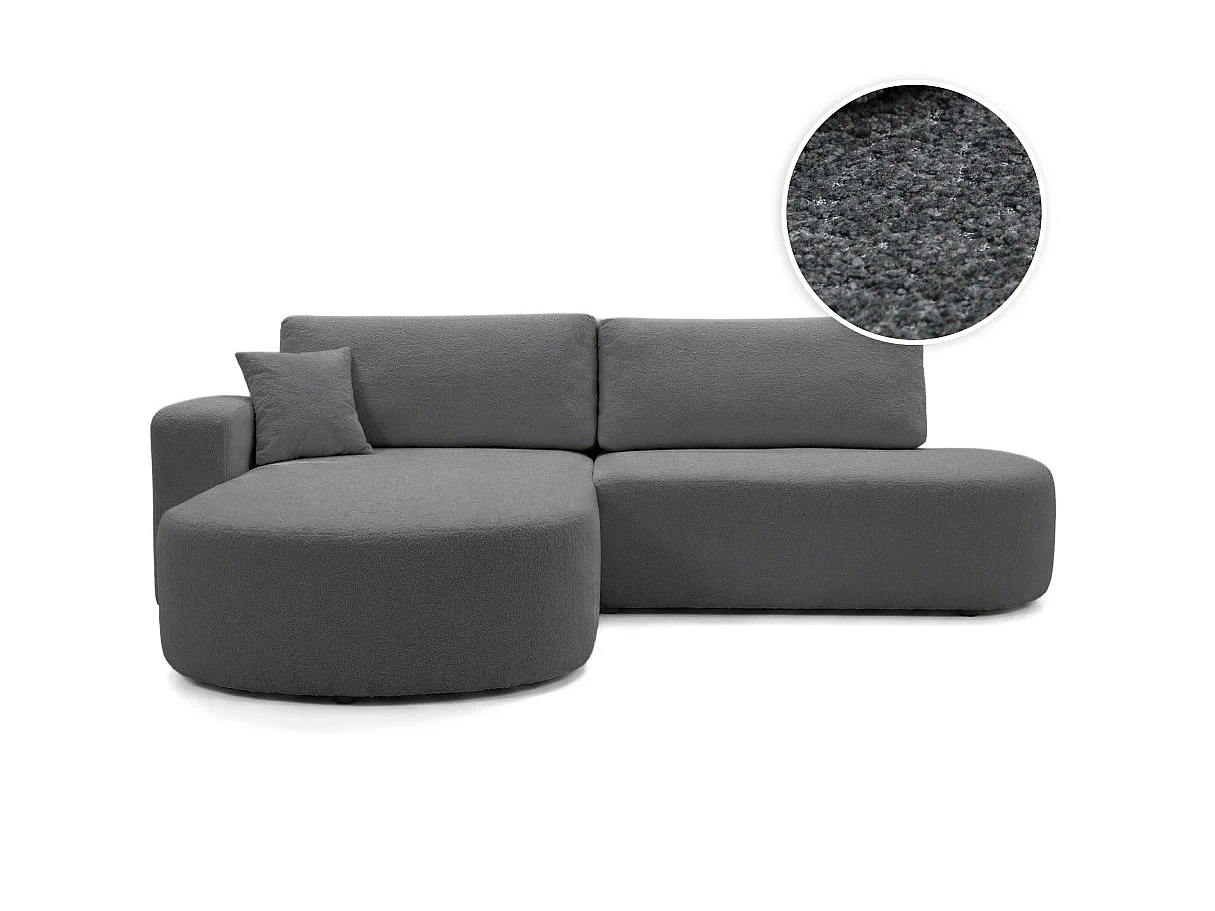 Canapé d'angle gauche 3 places convertible avec coffre en tissu bouclette gris anthracite IRIS