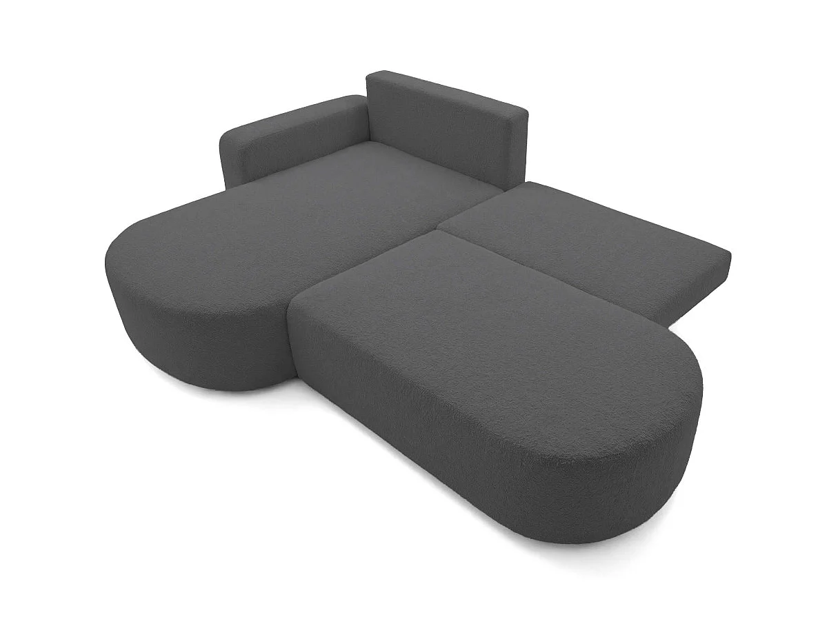 Canapé d'angle gauche 3 places convertible avec coffre en tissu bouclette gris anthracite IRIS